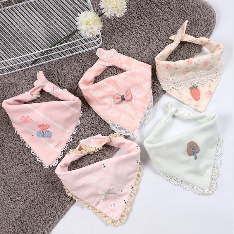Baby Girl Lace Bibs Newborn Cotton Saliva Towel Waterproof Triangular Bandana Lovely Princess Absorb Babador Burp Cloth Scarf