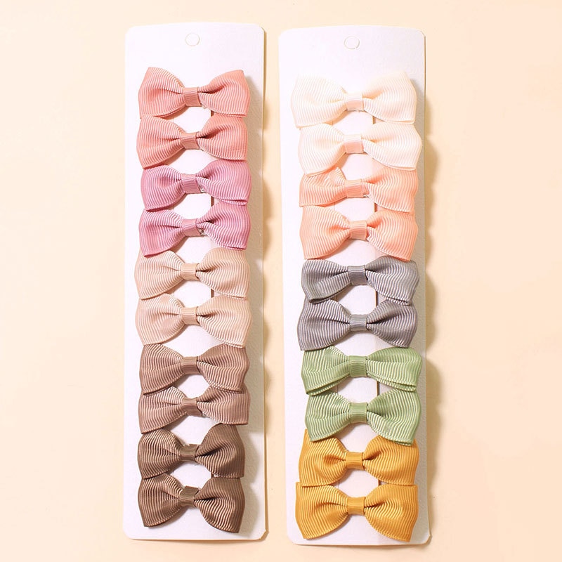 20Pcs/Set New Solid Ribbon Bowknot Hair Clips for Baby Girls Handmade Cute Bows Hairpin Barrettes Headwear Kids Hair Accessories