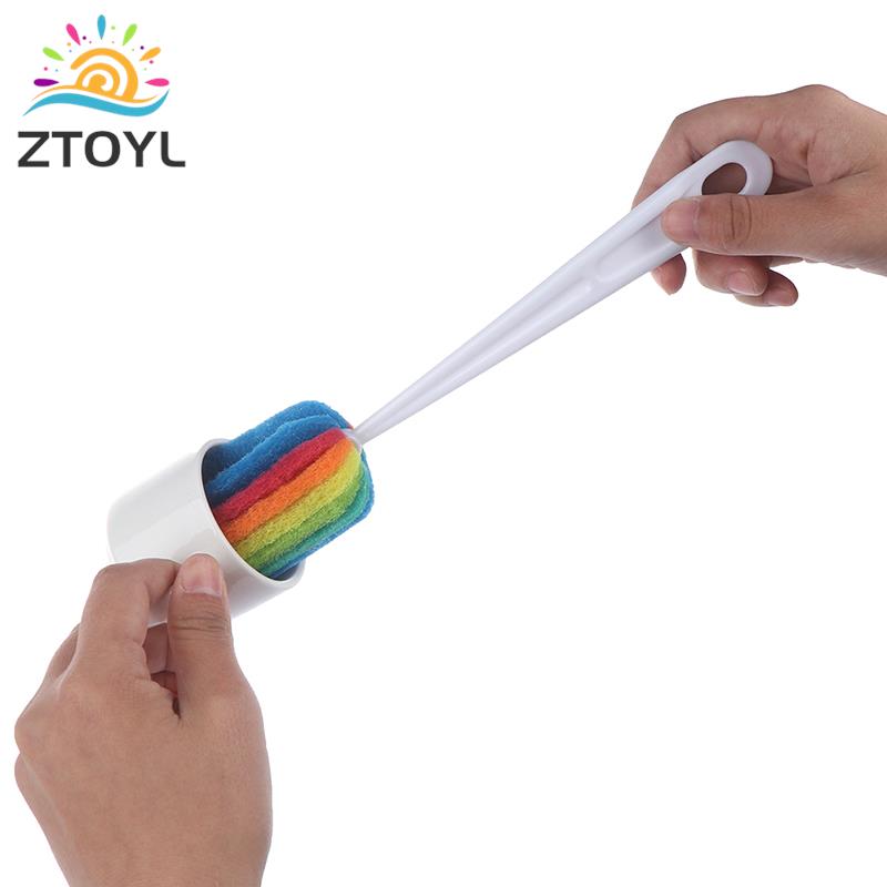 Detachable Colorful Water Bottle Cup Mug Glass Washing Sponge Cleaning Brush Scrubber With Handle Cleaning Utensils Brush Glass