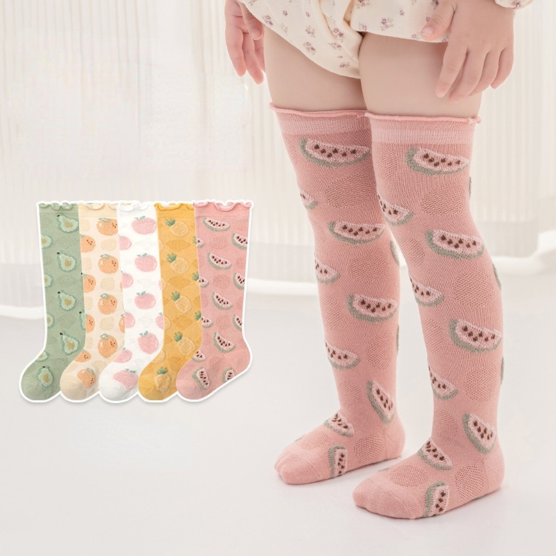 Spring and summer mesh over-the-knee socks baby anti-mosquito socks stockings breathable wooden ear edge tall socks