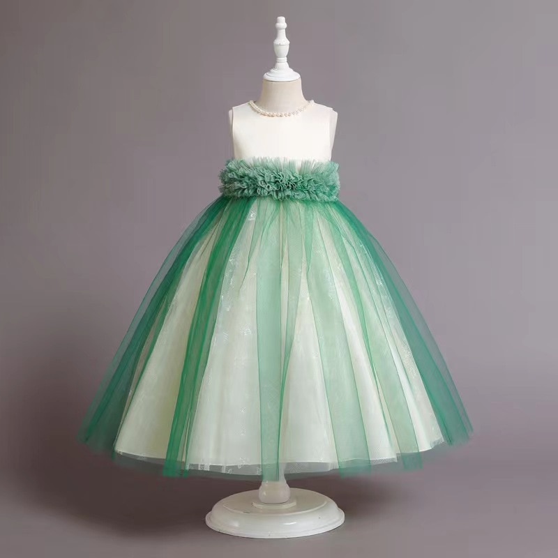Lace Girls Dresses for Children Costume Formal Green Bridesmaid Princess Kids Party Dresses for Girl Wedding Birthday Prom Gown