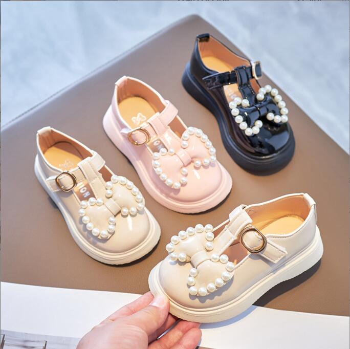 Girl Shoes Kids Leather Shoes Children Flats With Bowtie Rhinestone Sweet Soft Chic Dress Shoes For Wedding Party Show Cute Shoe