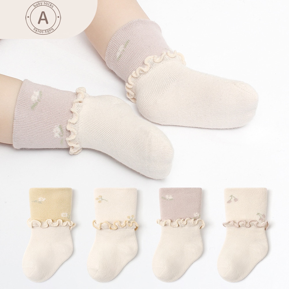 Balleenshiny Baby Socks Stretch Cotton Cartoon Flower Kids Tube Socks Comfy Newborn Boys Girls Toddler Socks Baby Accessories