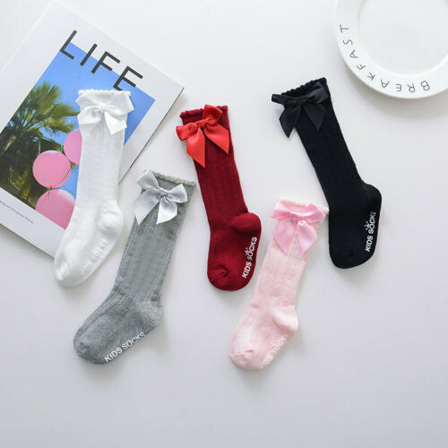 Toddler Baby Girls' Tube Socks Solid Color Bow knot Letter Printing Knee High Bows Fashion Breathable Leg Warm Stockings