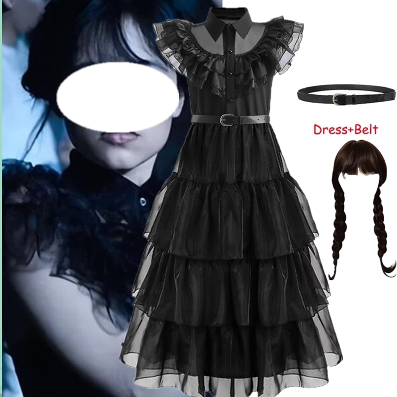 Movie Wednesday Cosplay For Girl Costume 2023 New Vestidos For Kids Girls Mesh Party Dresses Carnival Costumes 3-12Yrs
