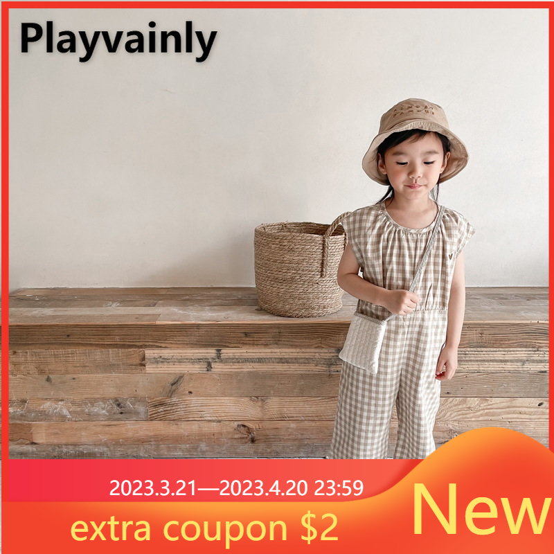 Korean Style New Summer Baby Girl Romper Round Collar Sleeveless Ankle-length Jumpsuit Cotton Hemp Kid Clothes Girls E2202