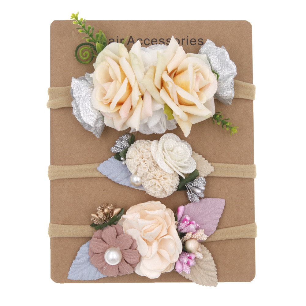 3Pcs/Lot Bow Simulation Flower Nylon Headband Child Photography Props Headwraps Headgear Hair Accessories