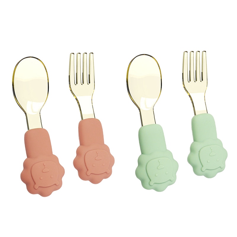 2pcs New INS Small Fresh Korean Style Cartoon Cute Silicone Spoon Fork Baby Children Auxiliary Food Spoon