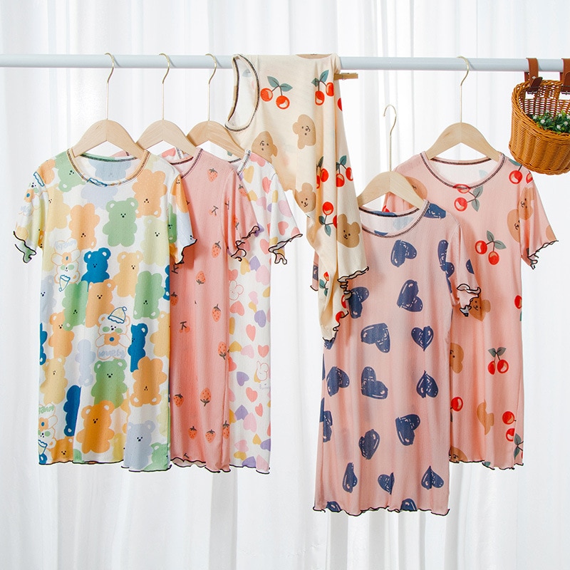 Summer Girls Nightgown Cartoon Pajamas Dress Kids Teens Night Dress 3-16Years Sleepwear Baby Nightdress Cute Children Clothing