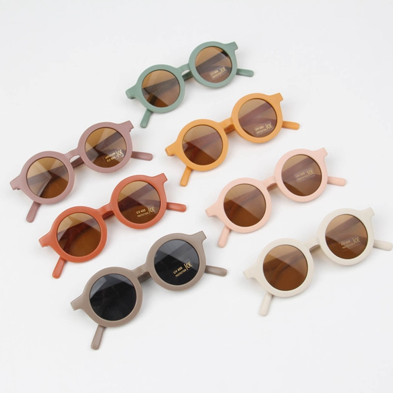 Cute Round Sunglasses for Kids Flexible Rubber Frame for Toddler Age 2-8 UV400 Protection