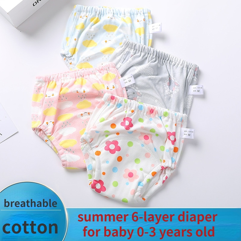 6 Layer Baby Cotton Training Pants Panties Waterproof Cloth Diapers Reusable Toolder Nappies Diaper Baby Underwear
