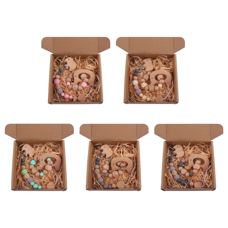 Hanging Clip Silicone Bead Teether Bib Holder Pacifier Storage Teether for Baby