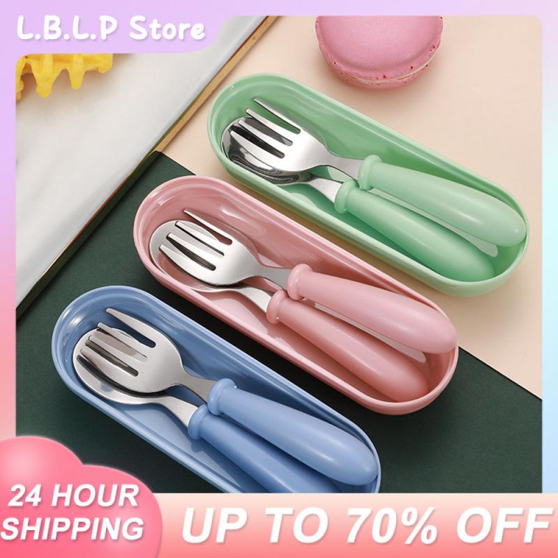 Spoon Fork With Box Sets 2pcs Stainless Steel Tableware Sets For Children 2pcs Candy Color Children's Fork Spoon For Childr