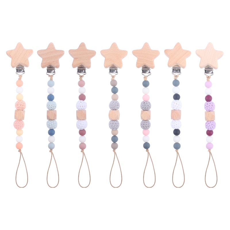 Pacifier Clips Safe Teething Chain Baby Teether Eco-friendly Dummy Clips Holder Creative Wood Octagon Bite Tooth Grinder Chain