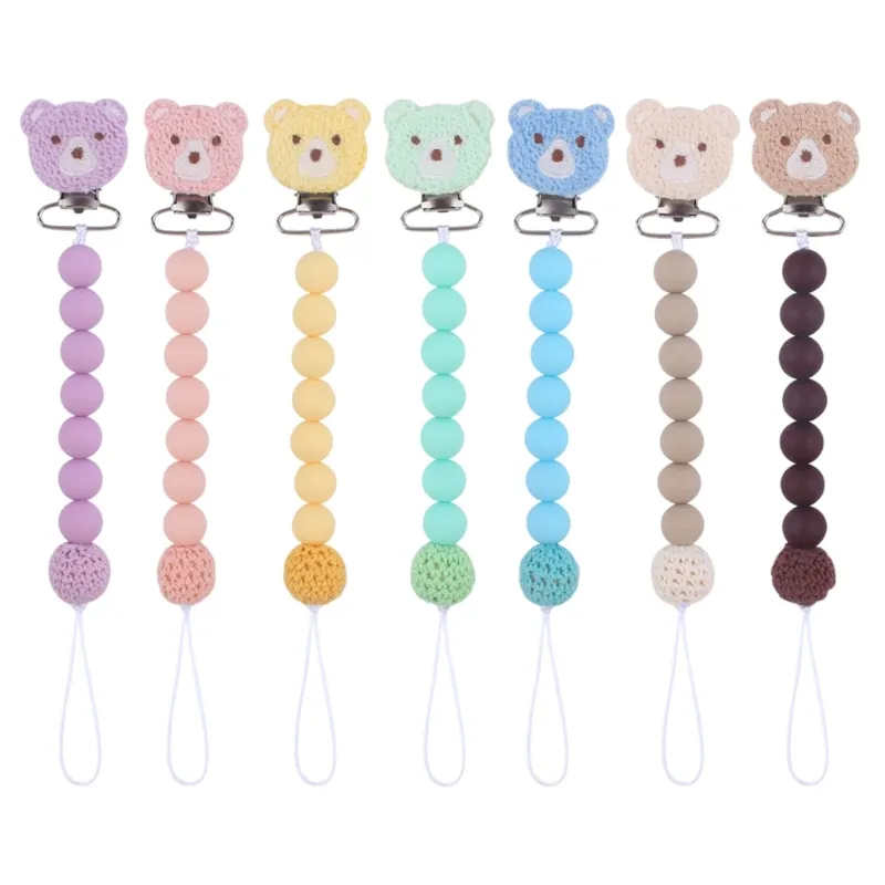 Baby Teether Anti-Drop Pacifier Chain Silicone Bead Teething Toy Bear Soother