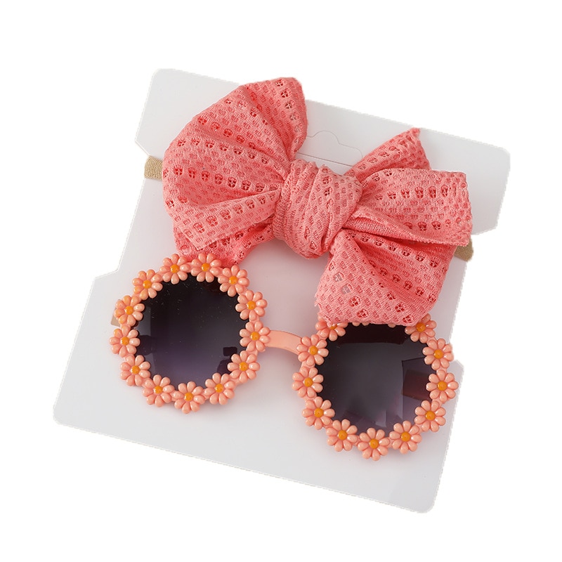 2Pcs/set Vintage Kids Summer Bows Headband Daisy Sunglasses Children Sun Glasses Protection Glasses Baby Hair Accessories