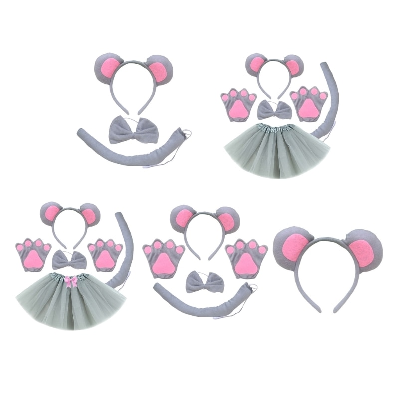 Kids-Animal Costume Mouse Ears Headband Bowtie Tail Gloves Tutu Skirt 1/3/4/5 Drop shipping