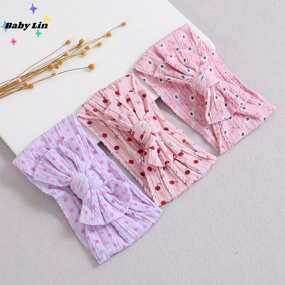 Floral Newborn Baby Print Headband for Girls Elastic Cable Knit Children Turban Baby Bowknot for Baby Girl Hair Accessories