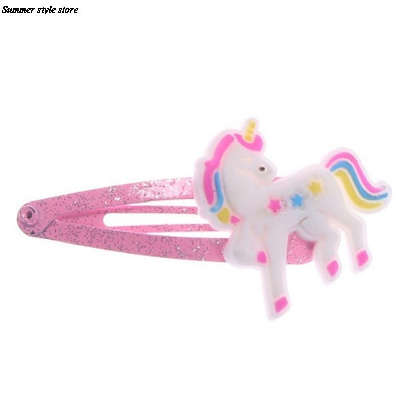 Cartoon Animal Hair Clips Cute Glitter Unicorn Hairclips Plastic Hairpins Kids Headwear Hair Accessories 4PCS