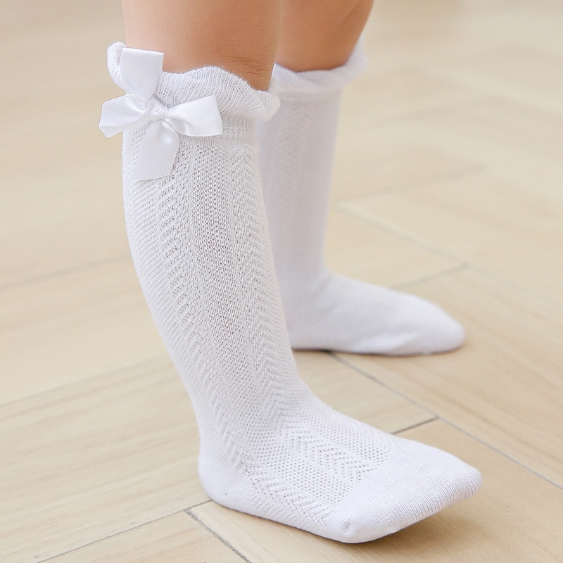 Baby Accessories Socks For Newborns Stuff Girls Hollow Out Bow Princess Knee Length Mesh Cotton Medium Stockings