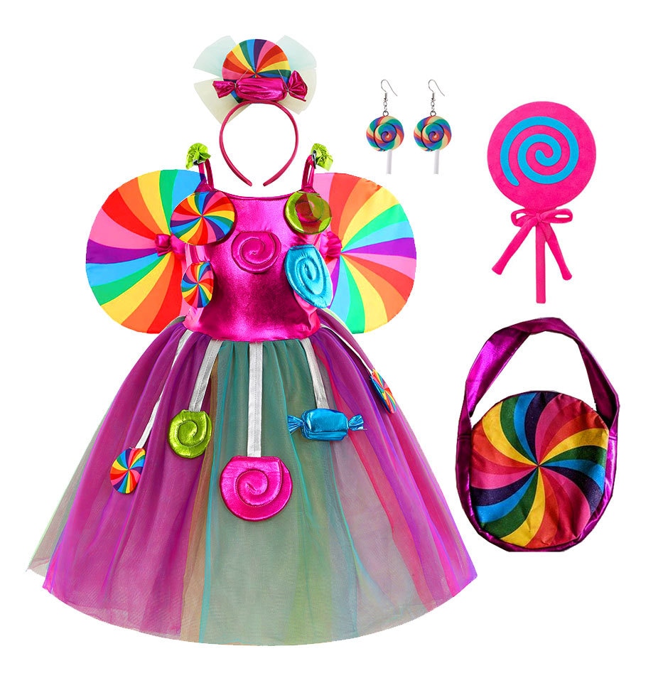 2023 Girls Carnival Princess Dress Kids Birthday Candy Sweet Children Rainbow Costume Kids Evening Party Vestidos Wedding 4-8Y