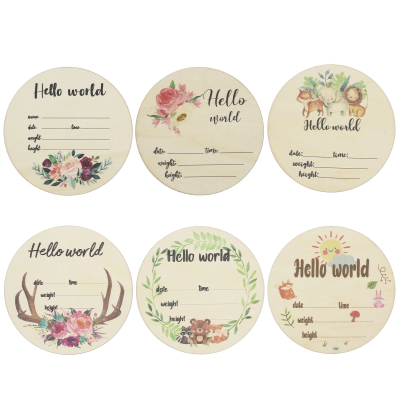 Baby Month Milestone Card Newborn Birth Monthly Birthday Recording Card Infant Photography Props Wooden Teether