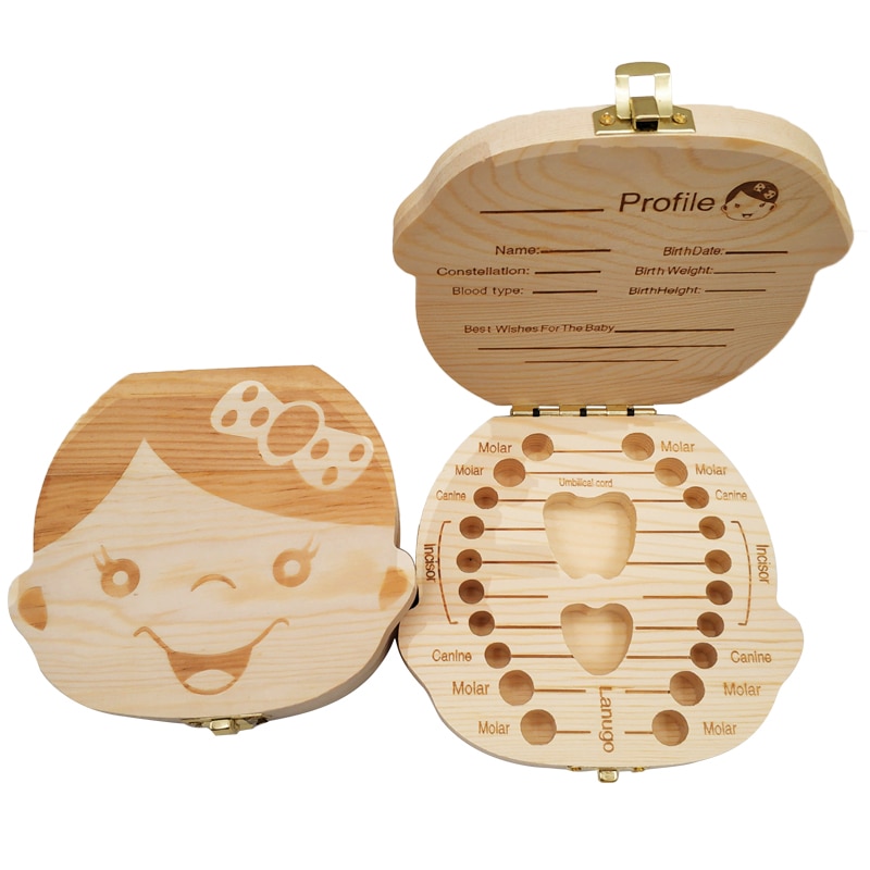 Wooden Storage Box For Baby Kids Tooth Box Organizer Storage Box For Baby Milk Teeth Collect Organizador Spanish&English Cas