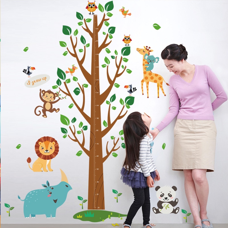 Personalized Children's Room Kindergarten Baby Height Foot Animal Paradise Height Tree DIY Self Adhesive Wall Decal