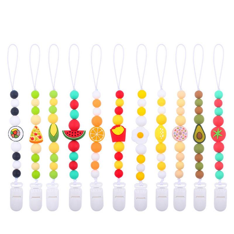 Pacifier Clip Silicone Pacifier Strap With Clip Keeps Pacifiers Cartoon Food Style Smoother Gifts For Infants Cute Pacifier