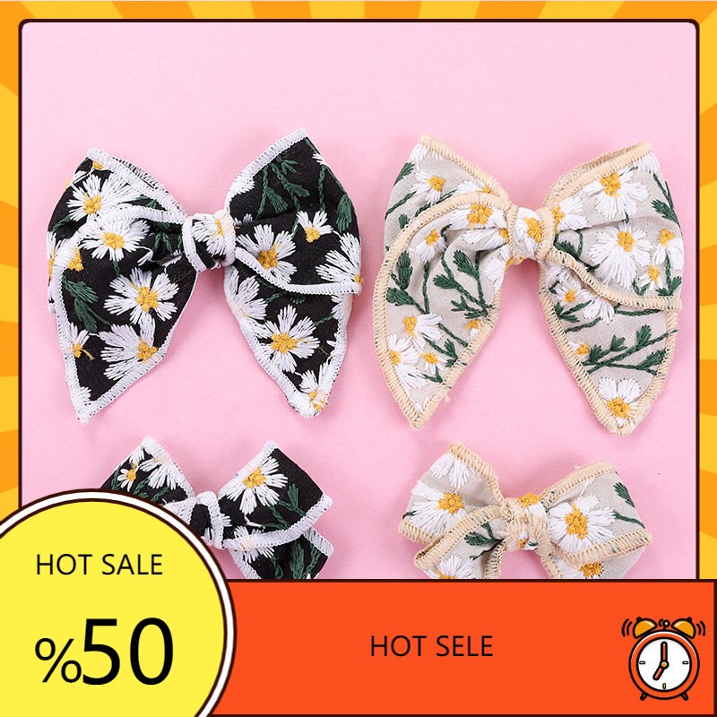 2Pcs/Set Korean Embroidery Bows Hairpins Girls Boutique Handmade Barrettes Hair Clip Headwear Hair Accessories for Kids Gifts