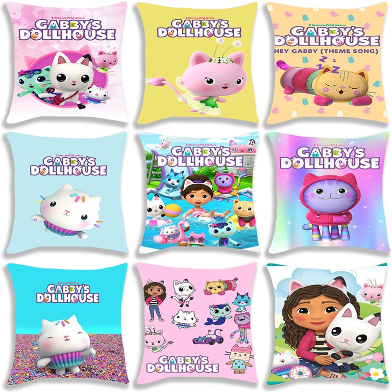 Kids Gabbys Dollhouse Gabby Cats Pillowcase Cushion Cover 40x40cm 45x45cm Pillowcase Decorative Pillowcase Throw Pillow Cover