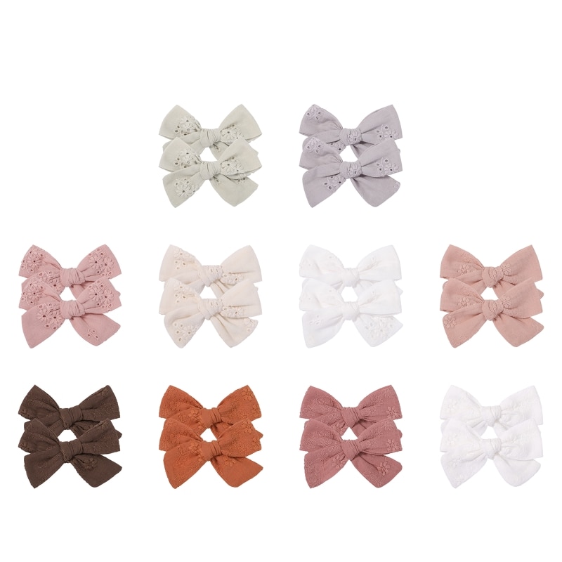 2Pcs Sweet Floral Embroidery Solid Color Bowknot Hair Clips for Kids Baby Girls Alligator Hairpins Princess Headwear