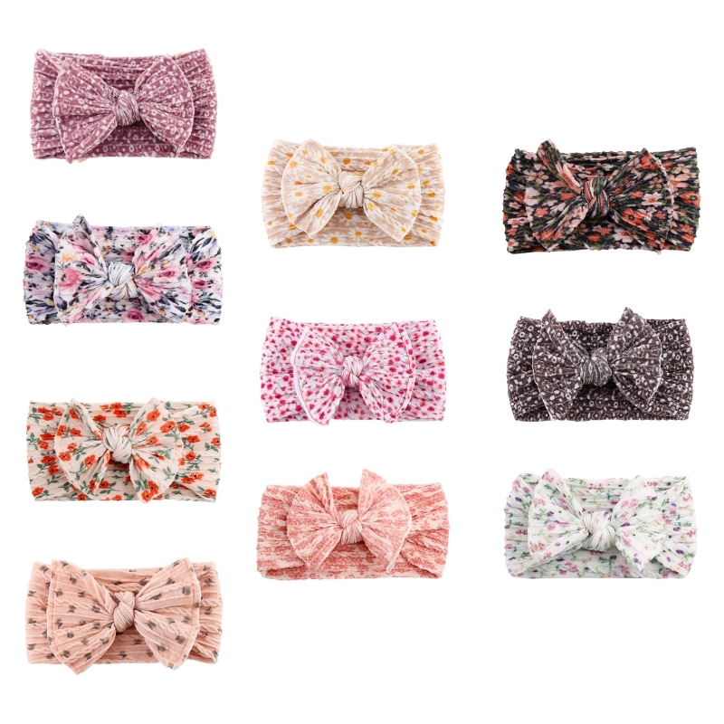 Baby Girl Headbands Breathable Hairband for w/ Floral Printing Comfort Skin Friendly Machine Washable Nylon Bow for Head