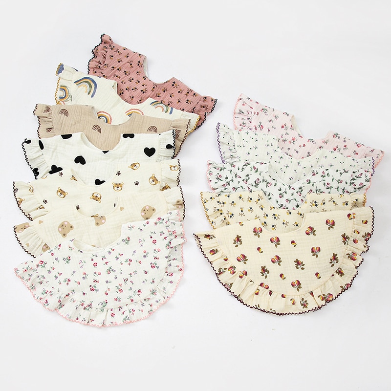 Cotton Kids Baby Feeding Bib Newborn Burp Cloths Bandana Scarf Drool Saliva Towel Absorbent Ruffle Toddler Tassel