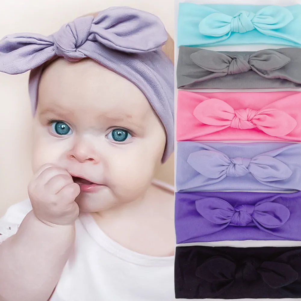 New European-American Children's Hair Band Elastic Cloth Rabbit Ears Baby Headwear Available In 6 Colors Baby Turban