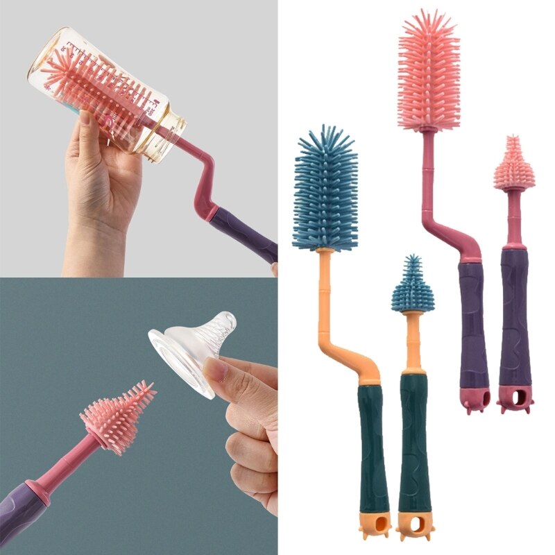 2PCS Bottle Brush Pacifier Brush Set Grade Silicone Dummy Nipple Brushes