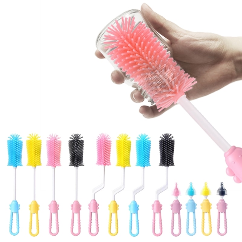 Feeding Bottle Silicone Brush Rotating Bottle Brush Grade Pacifier Teats Brush Nipple Cleaning Brushes Baby Supply A2UB