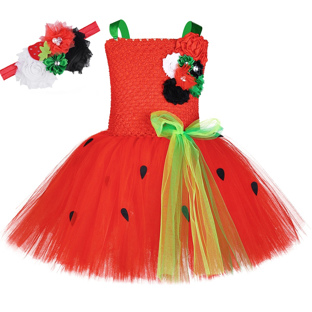 Strawberry Costume for Baby Girls Birthday Party Clothes Red Children Tutu Princess Dress for Kids Christmas Halloween Costumes