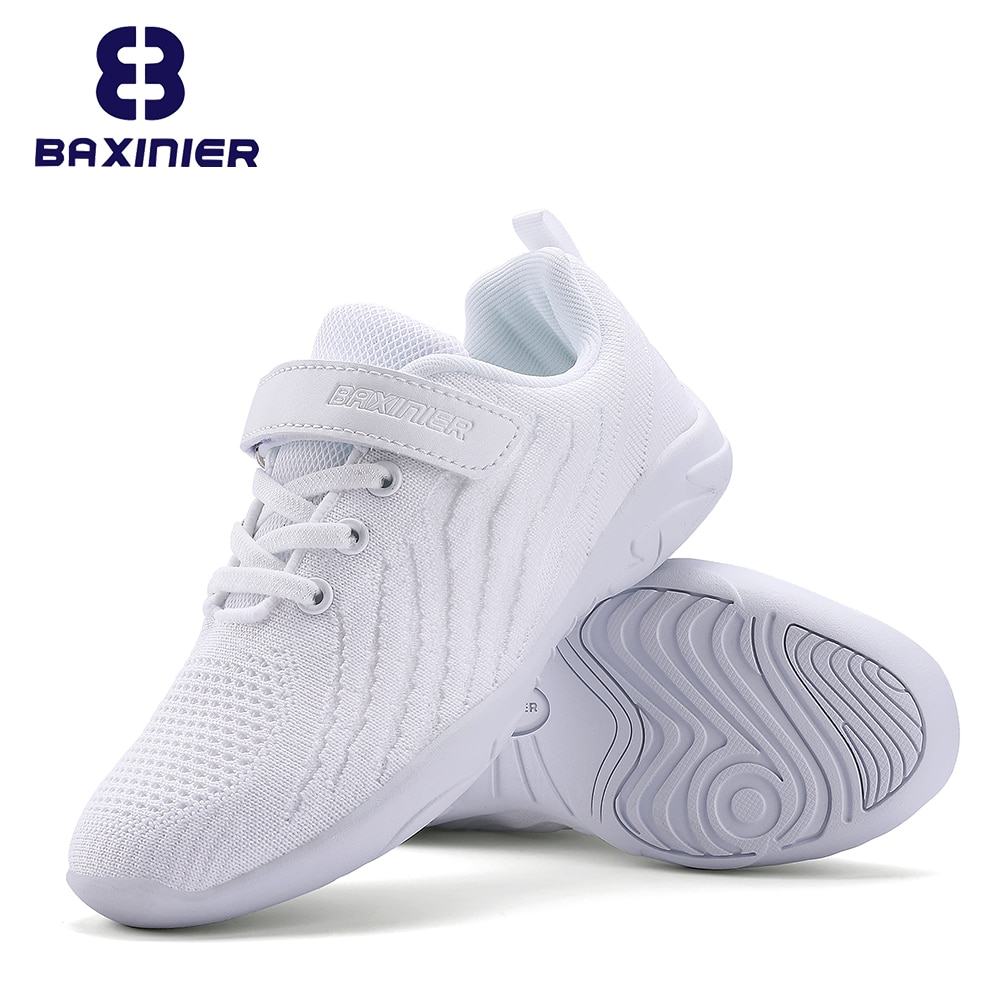 BAXINIER Girls White Cheer Shoes Trainers Breathable Training Dance Tennis Shoes Lightweight Youth Cheer Competition Sneakers