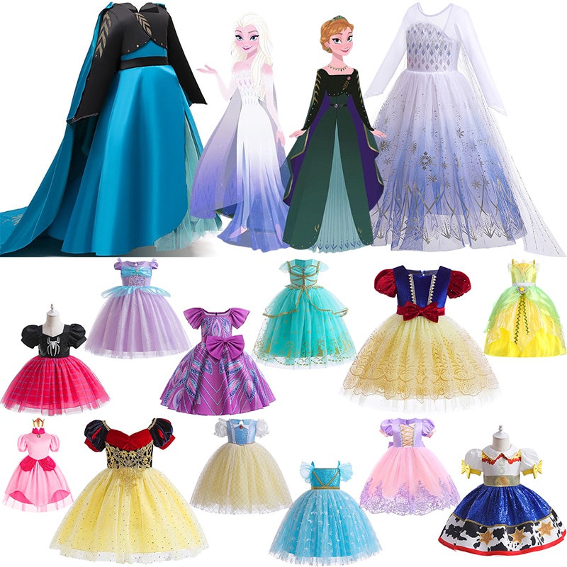 Frozen Elsa Anna Princess Dress Disney Jasmine Cosplay Costume of 2-10 Year Kid Carnival Halloween Birthday Party Fancy Dress up