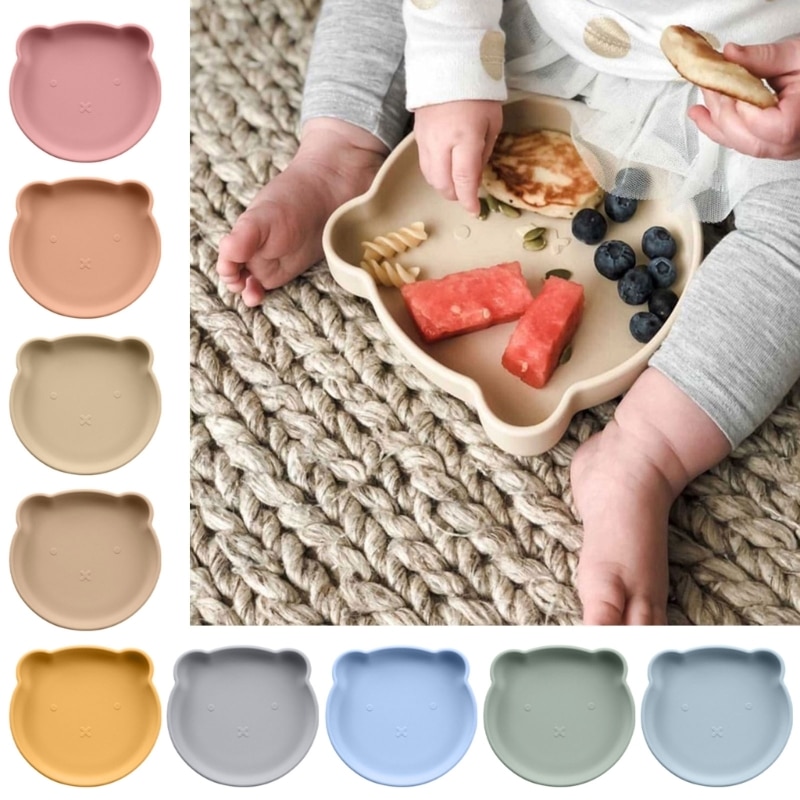 Cartoon Silicone Plate Cute Bear Plate Portable Baby Suction Plate Multi-color Feeding Plate High & Low Temperature