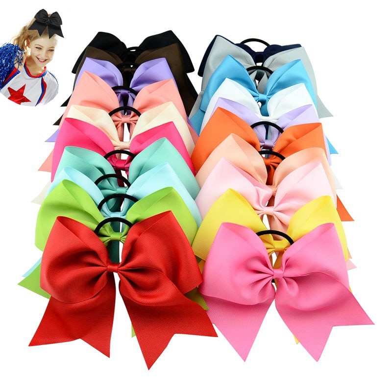 30pcs 8"Jumbo Cheer Bow Hair Bows with Ponytail Holder for Teens Women Girls Softball Cheerleader Sports Elastics Ties Hand