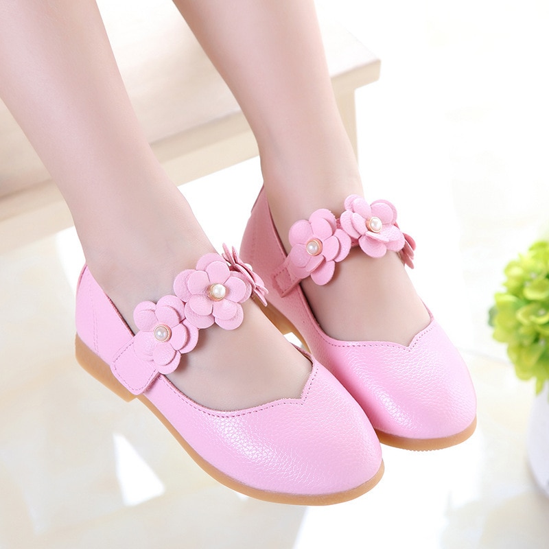 2023 Spring and Autumn New Korean Version of Children's Single Shoes Soft Bottom Flower Girls Leather Shoes Princess Baby S