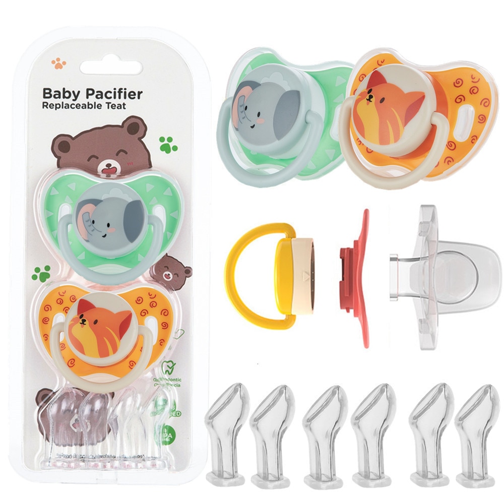 Miyocar Unique Design Baby Pacifiers Bring Replacement Nipple (2 Pcs) Includes All Sized Silicone Teat for Boy and Girl