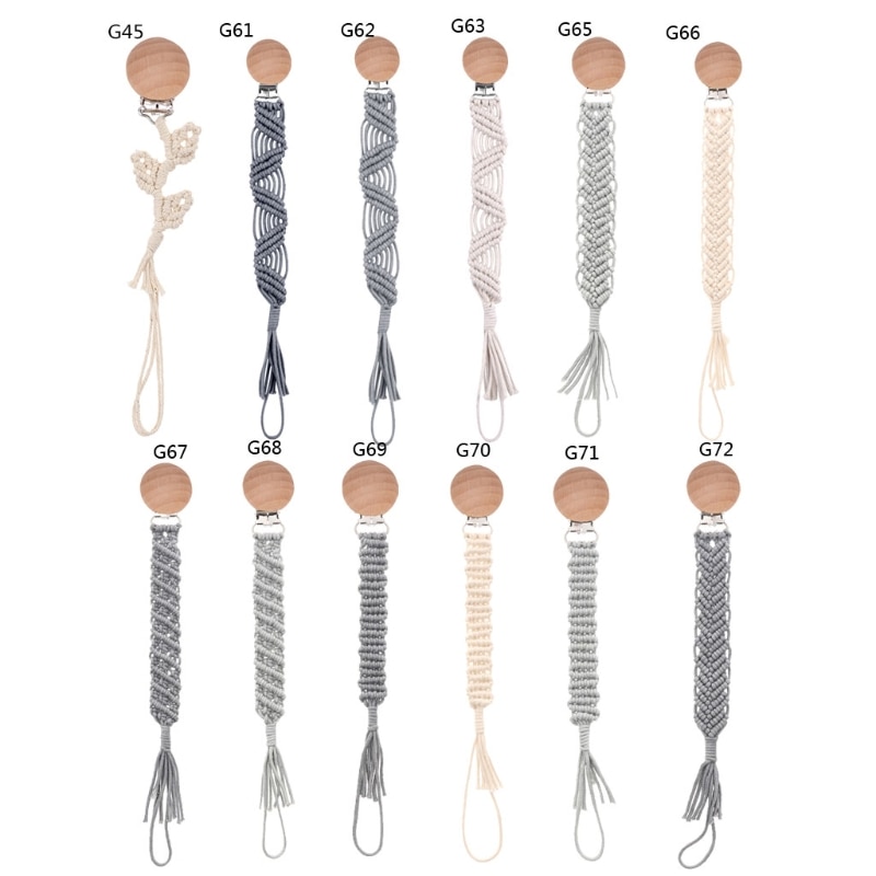 Handmade Crochet Pacifier Clip Cotton Wooden Baby Pacifier Chain Clips Newborn Nipple Holder Teething Soother Chew Dummy