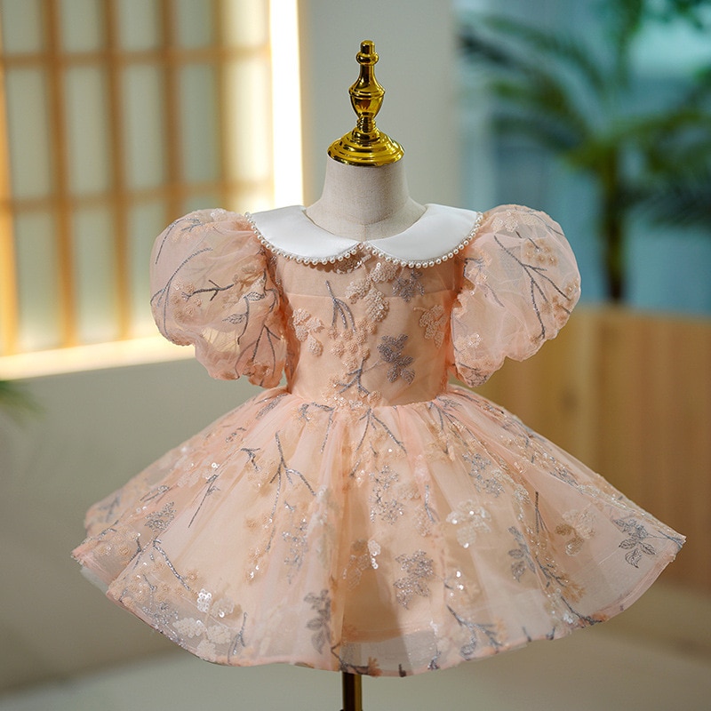 Baby Girls Spanish Lolita Princess Ball Gown Kids Sequin Patchwork Beading Doll Collar Birthday Baptism Party Dresses y891