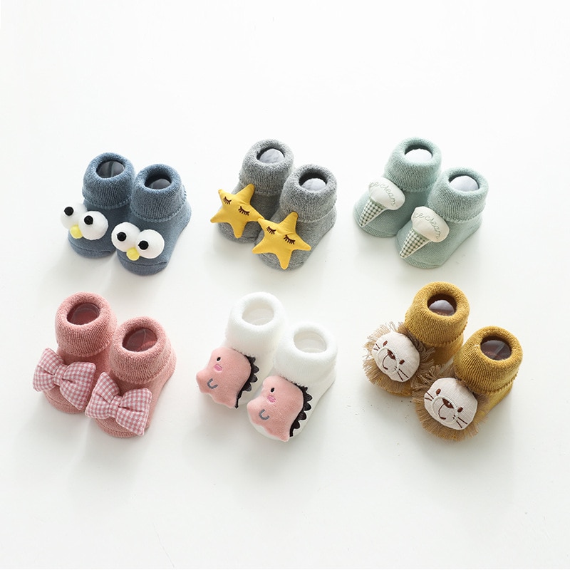 Autumn Spring Baby Girls Newborn Cute Cartoon Animal Doll Non-slip Socks Infant Boy Anti-slip Soft Cotton Floor White Stockings