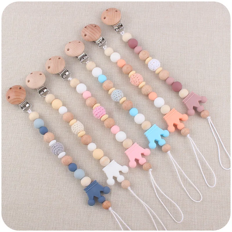 New Crown Baby Pacifier Chain Silicone Beads Soother Nipple Clip BPA Free Infant Dummy Holder Strap for Baby Chew Toy Teether