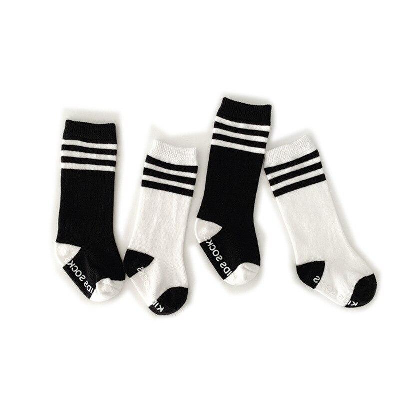 Spring Soft Cotton Baby Girls Anti Slip Floor Socks Black White Striped Non-slip Knee High Long Stocking for Newborn Infant Boy