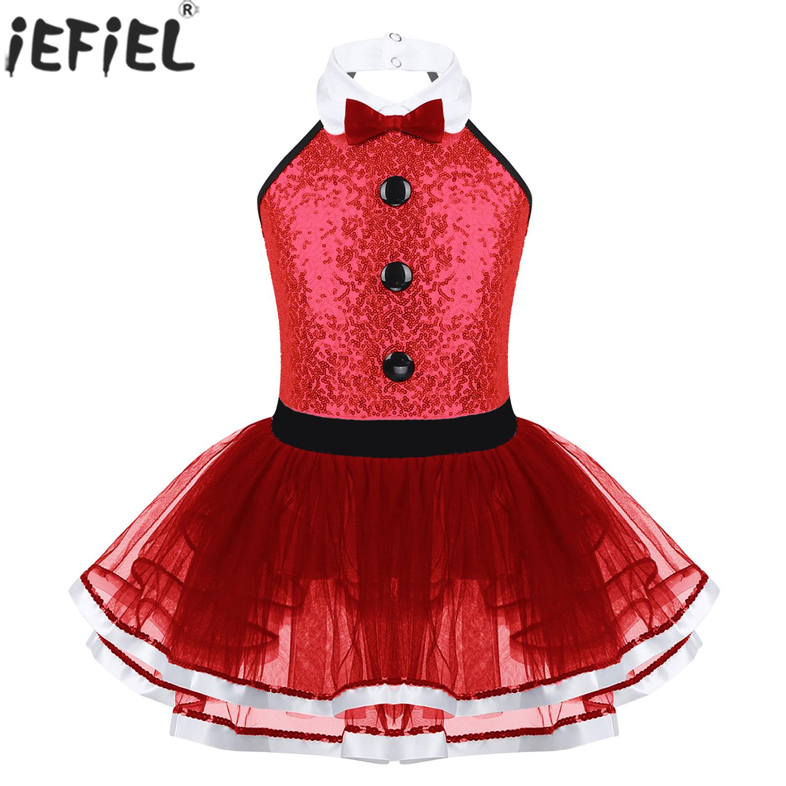 Girls Ballet Tutu Party Dance Dress Gymnastics Skating Leotard Dresses Sleeveless Shiny Sequin Mesh Tutu for Stage Performance